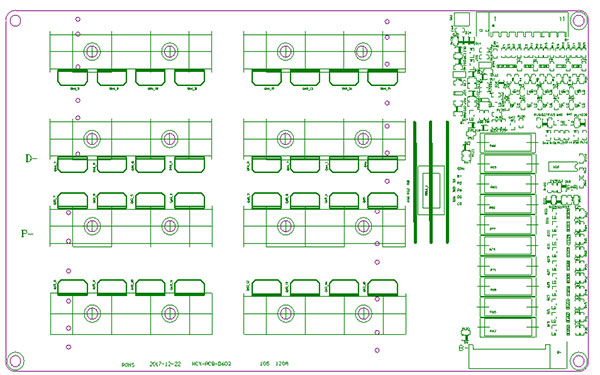 4-10串120A分口磷酸鐵鋰電池保護板(圖1) PCB尺寸圖