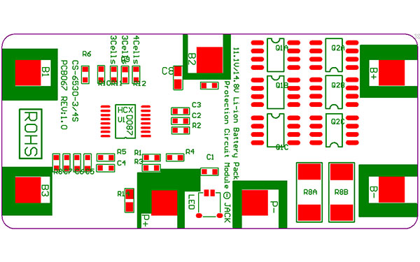 3串8A動力電池保護板方案(圖2) 焊盤描述